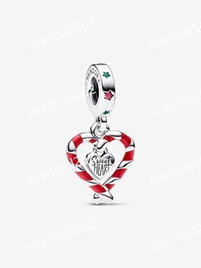 Pandora Double Candy Cane Heart Christmas Dangle Charm